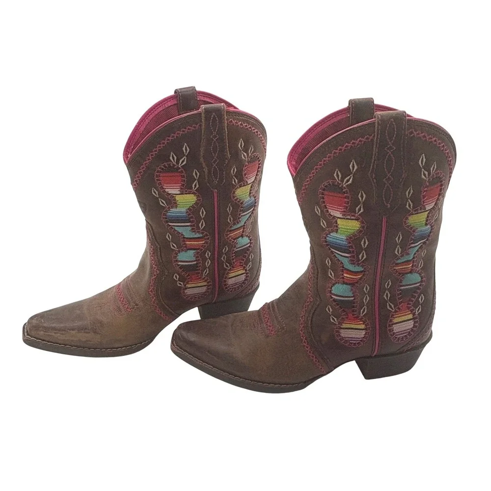 Ariat Desert Diva Kids Cowboy Boots Girl Sz 2 Brown Cactus Inset Pink Stitching - Picture 9 of 9